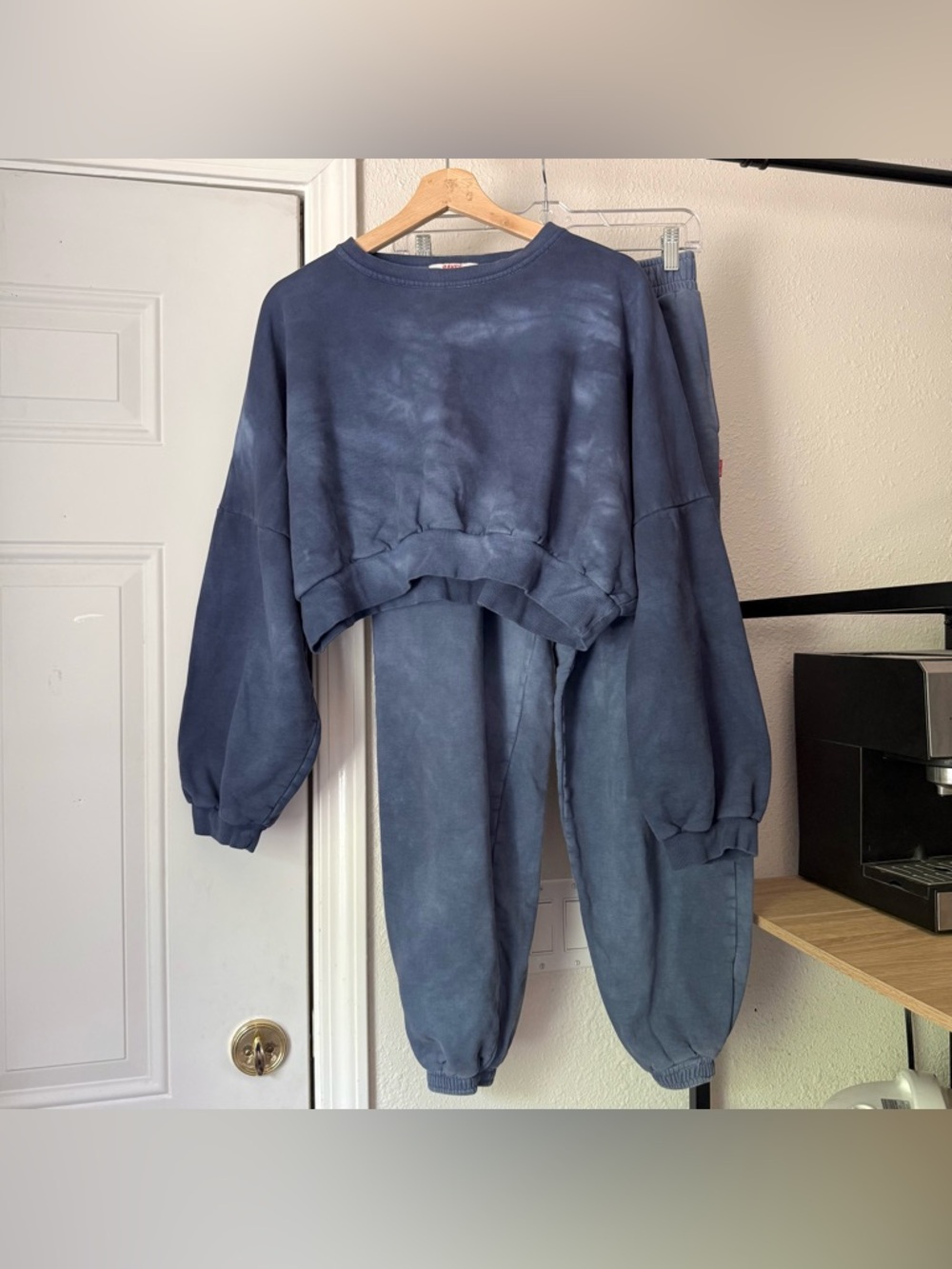 Bayse Navy Blue Tie-Dye Cropped Sweatshirt & Joggers Set